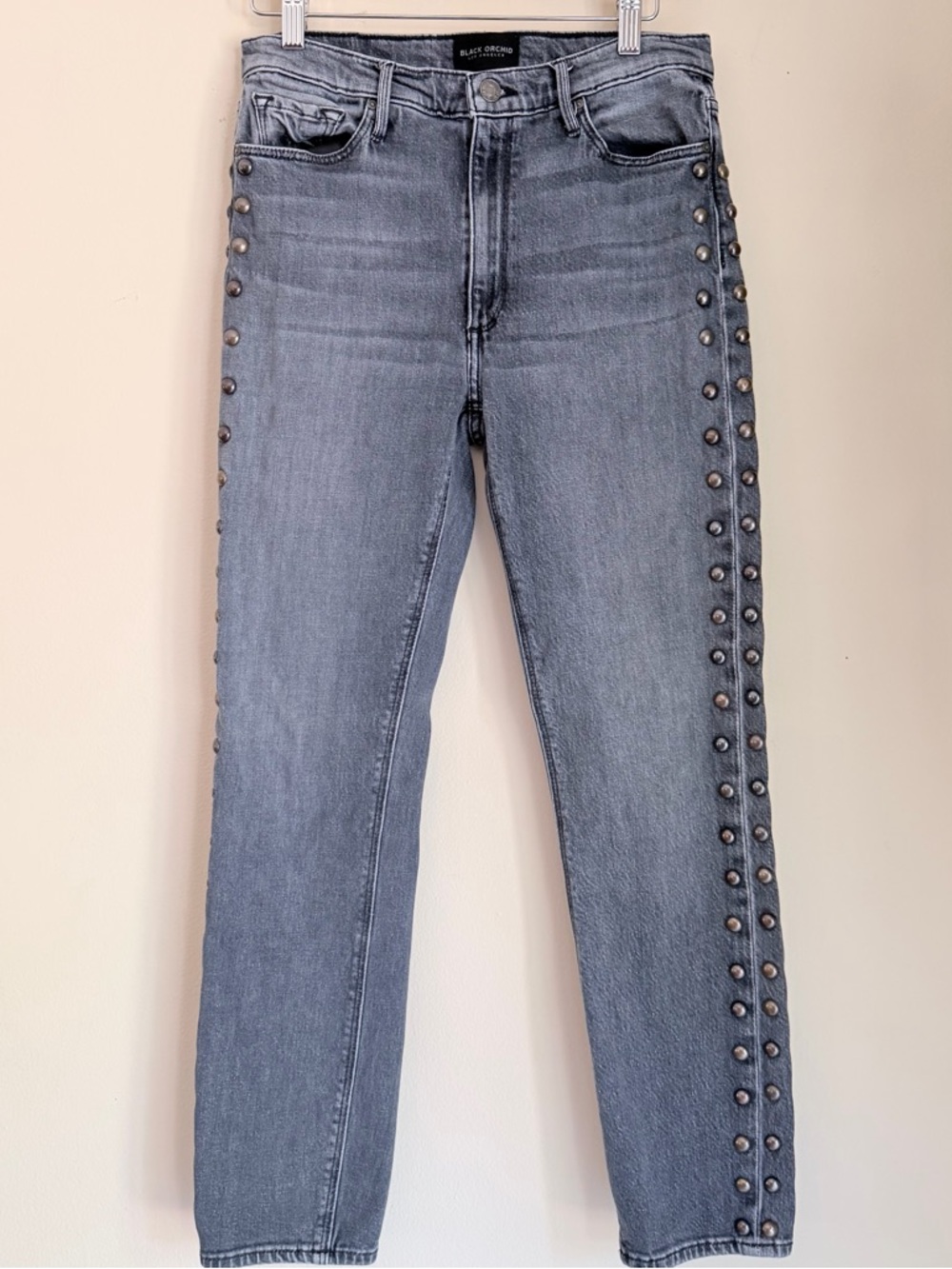 Black Orchid Gray Straight-Leg Jeans with Side Studs